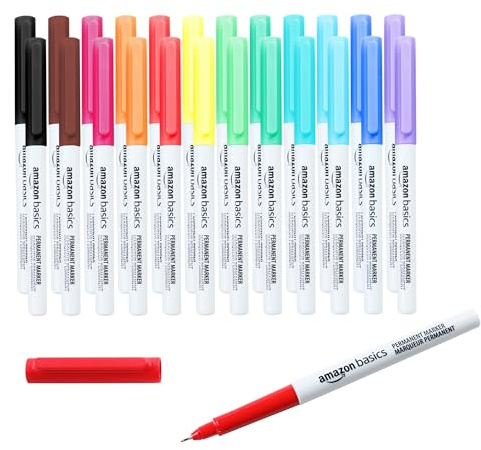 Amazon Basics Ultra Fine Point Permanent Markers, Assorted Colors, 24-Pack