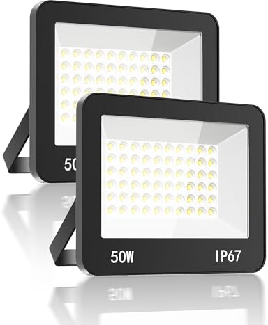 HAPYLUMI Projecteur LED Exterieur 50W 5000LM Puissant Spot Extérieur, 2PC | Spot LED Extérieur Blanc Froid, Phare LED IP67 Étanche, 220-240V, pour Jardin Terrasse Patio Garage Entrepôt Parking