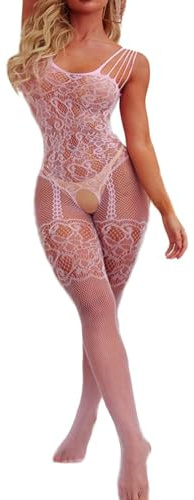 Buitifo Lingerie donna Sexy Intima Fishnet Bodystocking Babydoll Sleepwear collant Pigiama(rosa 06,M)