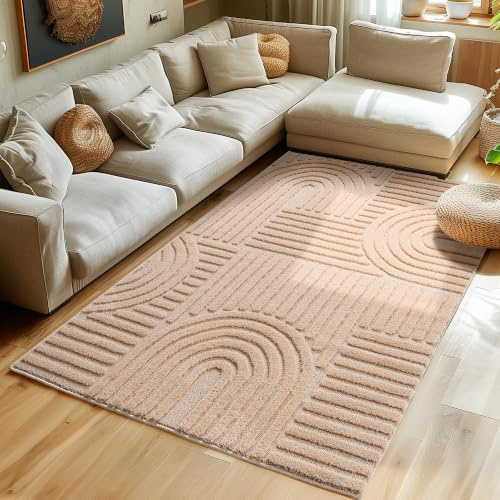 SIMPEX Teppich 160x230 cm Rosa, Hochflor Wohnzimmer Teppich, Weich & Flauschig, Skandinavisch Boho Stil, Langflor Shaggy, Pflegeleicht, Jute Rückseite