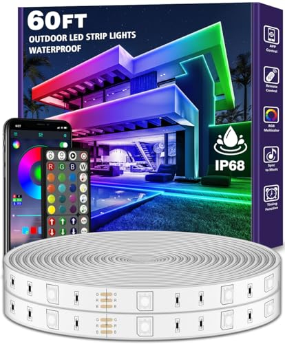 AILBTON 18M Outdoor LED Streifenleuchte wasserdicht,IP68 Außen LED Lichtband wasserfest mit App-Fernsteuerung,Musik Synchronisation RGB Outside Lichterkette für Balkon,Terrasse,Dach,Garten,Pool