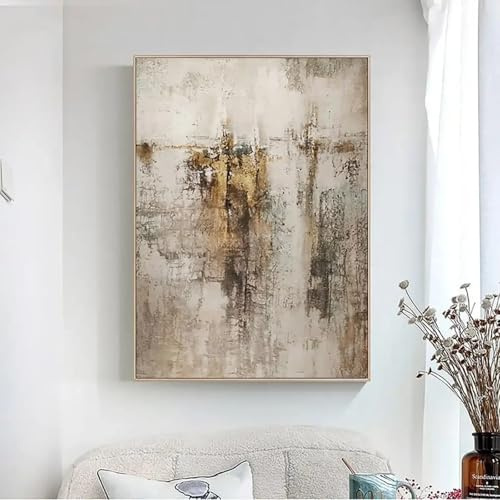 HNKDKJ Große abstrakte Kunstdrucke in Beige-Gold-Braun für Wohnzimmer, Beige-Grau, Gemälde, skandinavische Wandkunst, gerahmt, 70 x 100 cm/28 x 40 Zoll, mit goldenem Rahmen