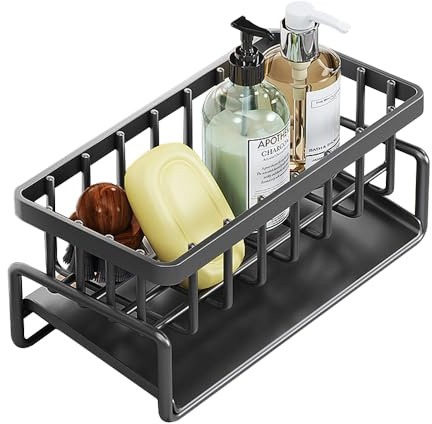 SMYJDMM Kitchen Sink Organiser - Dishcloth Hanger, Sink Caddy Organizer with Self Draining Tray for Kitchen and Bathroom (Black)