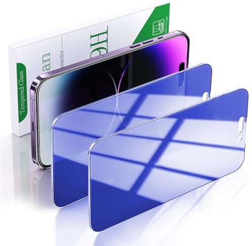 Pokolan 2 Stück Blau Sichtschutz für iPhone 14 Pro Max Schutzfolie | Blau Anti Spy Glas Folie, Blendschutz, Blasenfreie, Anti Kratzen, Anti Fingerabdruck, Ultra Klar Displayschutzfolie