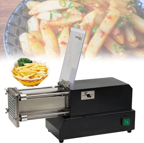 JOSBY Coupe-Frites électrique 200 W, déchiqueteuse de Pommes de Terre Commerciale en Acier Inoxydable, avec Lame de 8 mm, 10 mm et 12 mm, Coupe-Frites électrique Professionnel, pour oignons, Carottes