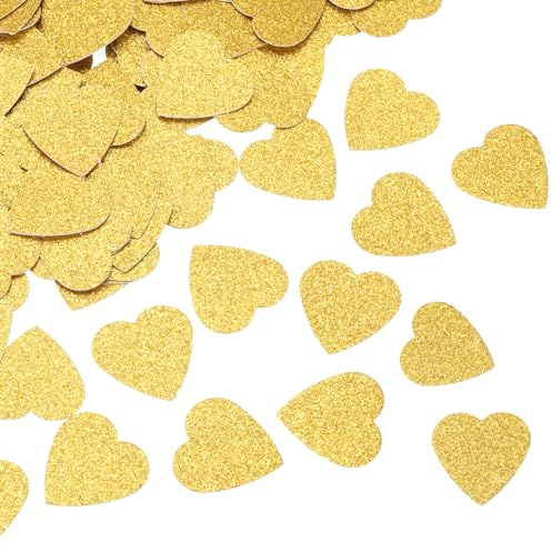 QUARKZMAN 250 Stück Herz Konfetti Glitzer Konfetti Tisch Konfetti Dekor für Party Hochzeit Festival Dekorationen, 3x3cm, Gold