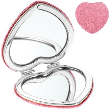 Giantree Kleiner Spiegel Rosa, 1 Stück Spiegel Klein Handspiegel Klein Kompakter Klappspiegel In Herzform Mini-Kosmetikspiegel Mit Vergrößerung Kleiner Tragbarer Handspiegel Glitzer Kosmetikspiegel