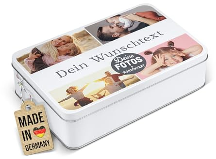 Print Royal PR Geschenkdose selbst gestalten mit 4 Fotos & Text - Blechdose bedrucken, Personalisierte Keksdose - Muttertagsgeschenk, Geburtstag, Weihnachten | Rechteckig weiß, 450 ml