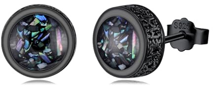 PARYFO Schwarz Ohrstecker für Männer 925 Sterling Silber Schwarze Ohrringe Abalone Muschel Ohrstecker Wikinger Schmuck für Männer Frauen Mädchen