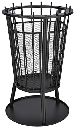 Robuster Feuerkorb Feuerstelle Eisen 61x40 cm Feuerschale mit Funkenschutz und Bodenplatte & HLKauf-Block – Ideal für Lagerfeuer, Garten & auf der Terrasse