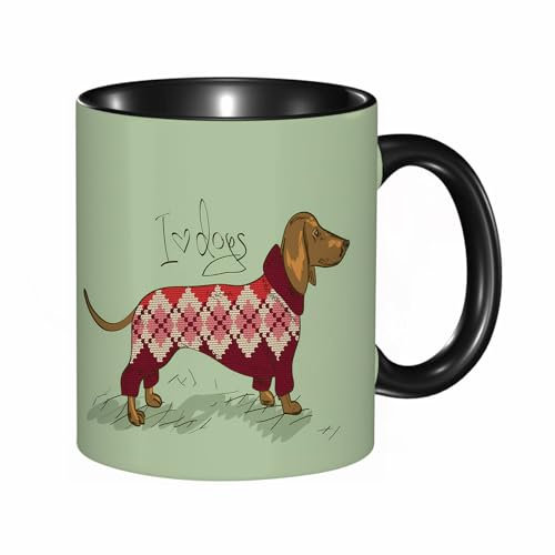 EKLMPS Tazas de Café,Taza de Cerámica para Té y Café,330ml/11oz,Regalos original,Aniversarios,nupical,desayuno,Románticos, Con perro salchicha vestido con ropa de punto