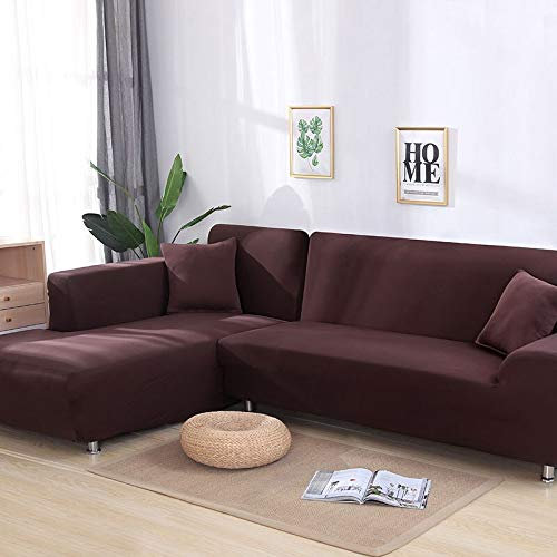 Waterproof L Shaped Sofa Cover Set Elastic Machine Washable Sofa Protector for Living Room Corner Sofa Slipcover Coffee (1 Seater and 2 Seater) Pack of 2