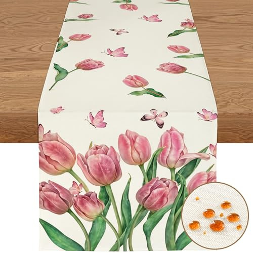 YCOLL Sommer Deko Tischläufer 40×140 cm – Wasserabweisend & Abwaschbar, Blumen Pflanzen Design für Küche, Esstisch, Outdoor & Esszimmer Party Dekoration
