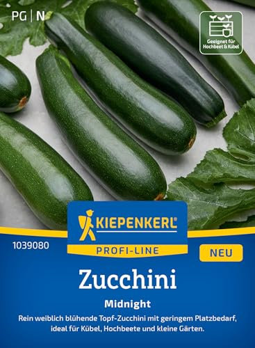 Kiepenkerl Profi-Line Zucchinisamen Midnight 1039080 für 5 Pflanzen - Dunkelgrüne Zucchini, schnell reifende robuste Pflanze, Gemüsesamen ideal für Töpfe & Hochbeete