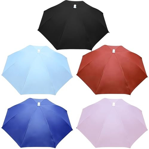 5 Stück Regenschirm Hut, 69cm Faltbarer Regenschirmhut, 360°Gegen UV Kopf Schirmhut, Sonnenschirm hut für Erwachsene, Kopf Regenschirm mit elastischem Band für Angeln Camping Outdoor Aktivitäten
