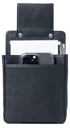 LeonDesign - Leder Gastronomie - Holster Passend für KellnerMessenger / Gastronomiegeldbörse - iPhone - Leder - Geräumiges Hauptfach + Extra Fach - Schwarz - Leder - Robust & Langlebig - Praktisch