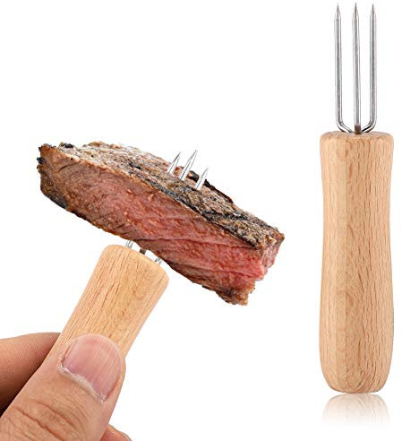 Supports D'épis de Maïs, 4 Pièces, Manche en Bois en Acier Inoxydable pour Barbecue, Viande, Fourchettes à Fruits, Support de Maïs pour Barbecue