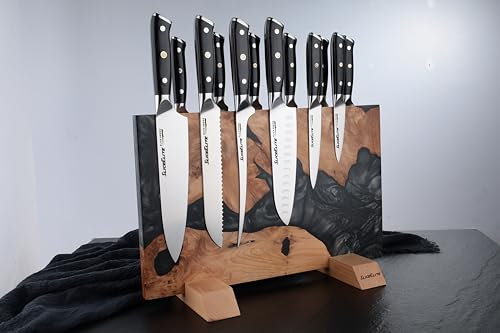 SliceElite Magnetic Knife Block Double Sided Holder East Indian Walnut Black Resin Dual Surface Magnet Storage for Knives on Kitchen Countertop Holds Up To 20 Knives