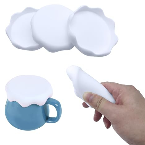 MUWINC Couvercle Silicone 4 Pièces Blanc Design Neige Diamètre 8 cm | Protection Anti-Poussière Boissons, Peut Servir De Dessous De Verre, Pour Pots, Verres Et Tasses