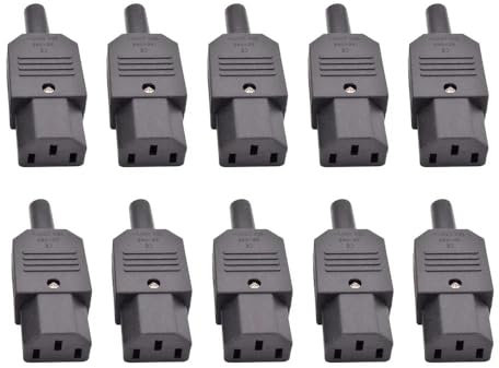 AMSOH 5pcs 10pcs IEC 320 Cavo Cavo C13 C14 Presa AC 10A 250V Nero Rewireable Elettrico 3 Pin Femmina Maschio Connettore di Alimentazione (10pcs C13 Femmina)