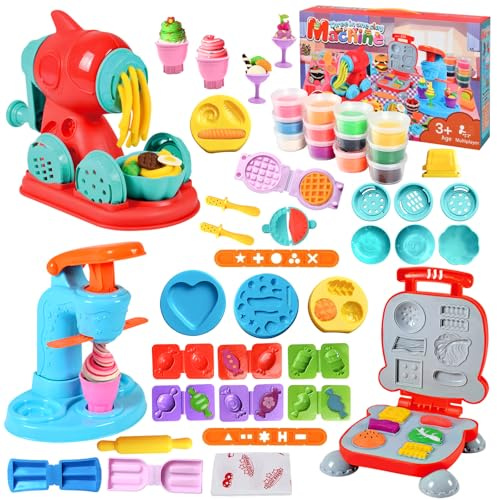 Shudyear 59-Piece Playdough Accessories Set, with Hamburger Maker, Ice Cream Maker, Noodles Maker, Lay Tools Sets for Kids, Kitchen Creations Educational Toy Set