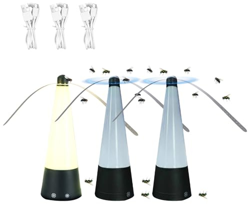 Godpqiui 3pcs Abanicos para Moscas para Mesas, Ventilador Portátiles Repelente Demoscas Recargable por USB con Luz LED, Repelente Moscas, VentiladoreMesa AspasSuaves Repelen Insectos Voladores