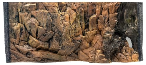 Prestivio Aquarium Hintergrund 3D, Rückwand 150x50 cm Hintergrund, Strukturwand, Felsoptik, Handgefertigte Strukturwand für Aquarien, Sicher für Tiere, Fischsicher Einfacher Einbau, Naturstein Design