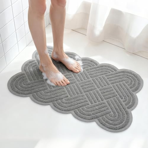 Antirutschmatte Dusche Grau PVC Ringstruktur, Badematte ohne Saugnäpfe mit Silikon Anti-Rutsch Unterseite, 3D Geprägtes Webmuster, Schnelltrocknend Weich Komfort Matte für Dusche Badewanne, Grau