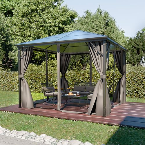 GARMIO® Pavillon 3x3m Garten Überdachung mit Polycarbonat - Dach & Moskitonetz, Seitenteile wasserdicht in anthrazit, mit Metallgestell & Aluminiumrahmen, für Outdoor