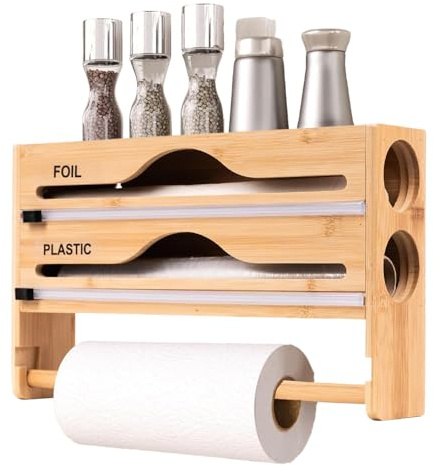 Erconsso Dispensador De Rollos De Cocina,Dispensador De Papel De Hornear con Soporte para Rollos - Organizador De Cocina De Pared para Papel Albal Y Aluminio