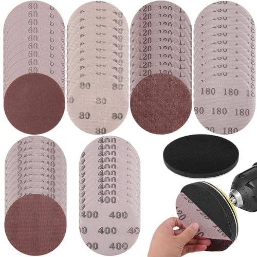 60Pcs Ø 125 mm Disque Abrasif Autoagrippant Grain 60/80/120/180/240/400 | Maille Disque de Poncage avec tampon d'interface en éponge Feuilles abrasives pour 125mm ponceuse excentrique ronde,GEX 125