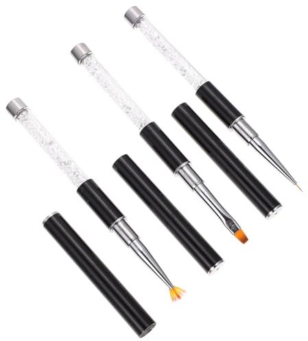Mobestech Lot de 3 Pinceaux Nail Art Noir Manches Longs en Acrylique et Aluminium pour Décoration D'ongles Manucure DIY Professionnelle