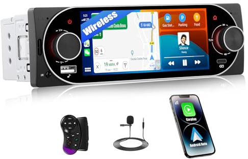 SIXWIN 1 Din Autoradio mit CarPlay Android Auto,5.1 Zoll HD IPS Touchscreen Bildschirm Bluetooth 5.2 Radio mit Mirror Link/USB 2 /FM/Typ-C/EQ/Lenkradsteuerung+MIC