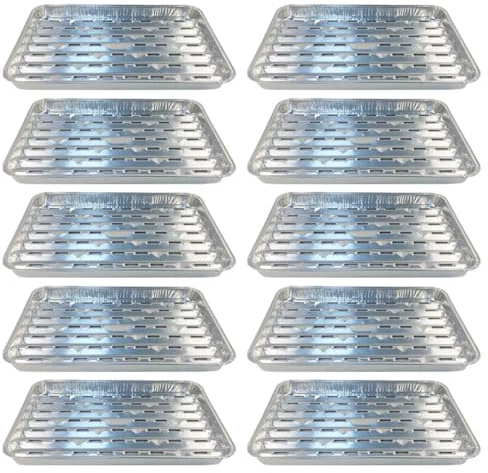 ELEOUTI Teglie di Alluminio Usa e Getta 10 Pezzi 9x13 Cm Fori per Barbecue e Griglia da Campeggio, Adatte per Forno, Microonde e Friggitrici ad Aria, Pratiche per Picnic e Cucina