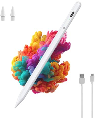 Penna per Apple iPad 2018-2025, Ricarica Rapida, Sensibilità all’Inclinazione, Rifiuto del Palmo, Stylus Pencil per iPad 6/7/8/9/10/11, Pro 11/12/13, Air 3/4/5/6/7, Mini 5/6-Bianco