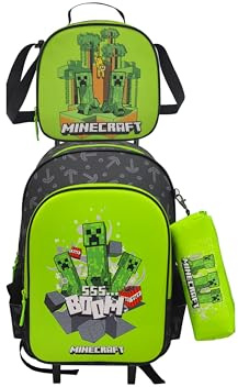 Minecraft Set trolley fonctionnel, scolaire, voyage, 3 pièces, boîte à lunch, couleur verte, produit officiel, Minecraft
