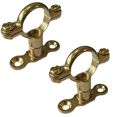 22mm Brass Munsen Pipe Ring Clip & Backplate – Solid Brass Pipe Clamp for Copper Pipe – Heavy Duty Wall/Ceiling Pipe Support – Pack of 2
