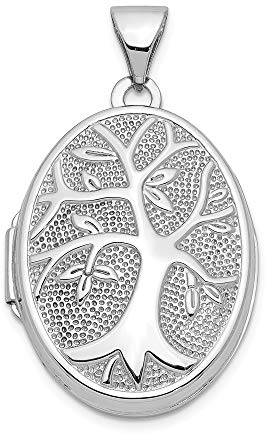 14 Karat Weißgold, strukturiert, poliert, gravierbar, für 2 Fotos, 21 x 16 mm, ovales Baum-Medaillon, Schmuck, Geschenke für Frauen, Weiß, one-size