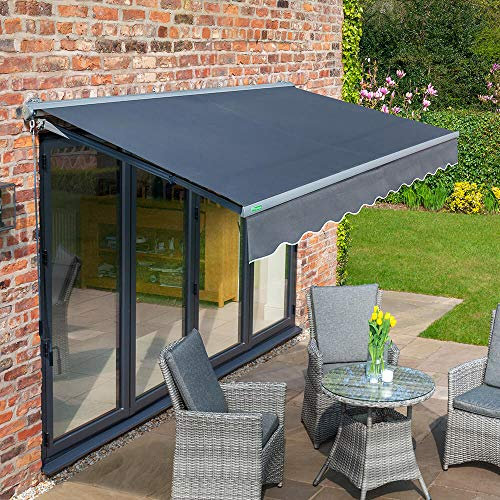 Primrose 3m x 2.5m Electric Half Cassette Garden Charcoal Cassette Grey Awning Waterproof UV Resistant Complete with Fixings and Winder Handle