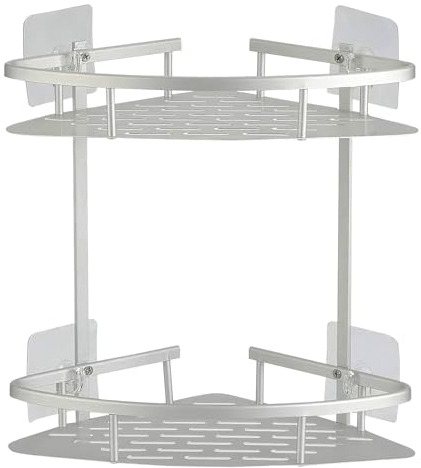 Hawsam Shower Caddy No Drilling, Shower Corner Shelf 2 Tier, Bathroom Shelf No Drilling with Stickers Wall Mounted Adhesive, Non Rust Aluminum Shower Rack Basket for Shampoo Storage