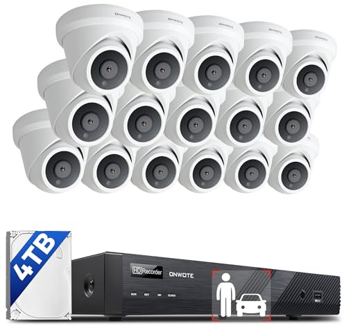 ONWOTE 16 Channel 4K PoE Security Camera System, Face Recognition & AcuSearch, AI Detection, 12MP 16CH Commercial NVR 4TB, 16x 8MP 134° IP Cameras with Audio, Total 1280ft Cables, CCTV for Business