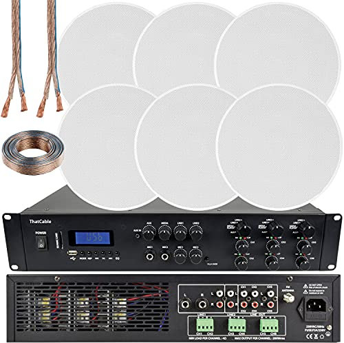 Système audio Bluetooth multi-zones 1200 W | Kit d'amplificateur de matrice HiFi 6 canaux | Enceintes de plafond basses 6 x 120 W | Diffusion de musique sans fil puissante | Son pour la maison du
