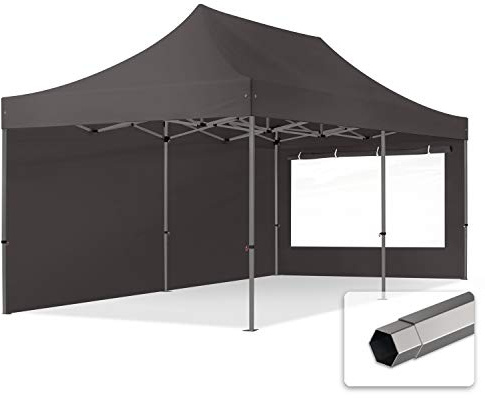 TOOLPORT Faltzelt Faltpavillon Pavillon 3x6m - mit 2 Seitenteilen (Panoramafenster) Premium Dach Partyzelt grau