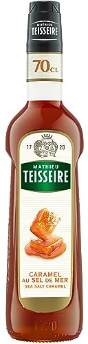 Jarabe de caramelo con sal de mar Mathieu Teisseire, para bebidas, cafés, chocolates calientes, batidos, bebidas golpeadas, vodkas, rones, whisky, botella de 70cl