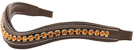 ExionPro gebogenes, gepolstertes Topas-Bling-Kristall-Stirnband aus Leder für Pferdezaumzeug | Diamant-Bling Englisches Dressur-Stirnband | Größe – Full, Cob, Over, Pony | Farbe - Braun, Schwarz