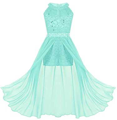 iEFiEL Sweet Prinzessin Lace Blumenmädchenkleider für Hochzeits Brautjungfern Mädchen Kleid Festlich Kinder Overall Jumpsuit Gr. 104-176 Minz Grün 140