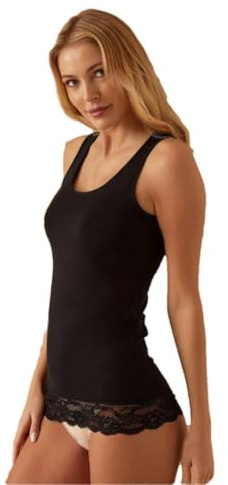JADEA Canotta Donna Spalla Larga e Inserti in Pizzo 4328 in Cotone Elasticizzato