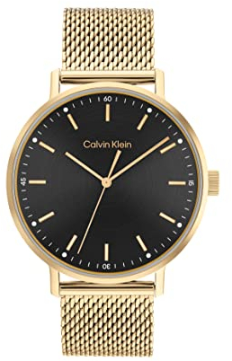 Calvin Klein Analog Quarzuhr für Herren Kollektion MODERN MESH mit Goldfarben Edelstahl-Mesh-Gliederarmband - 25200049