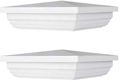 Canomo 4 x 4 White Vinyl New England Post Caps Pyramid Square Fence Post Top for 4 x 4 Vinyl Fence Post, Waterproof, Moisture-Proof and UV Resistant, 2 Packs