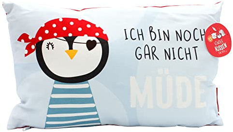 Dekohelden24 Barn gosa kudde med pingvin/inskription – Jag är inte trött – L/B/H ca 40 x 13 x 23 cm, 100% bomull